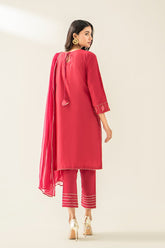 3-PC Cotton Embroidered Shirt with Trouser & Plain Dupatta - EDP23-21
